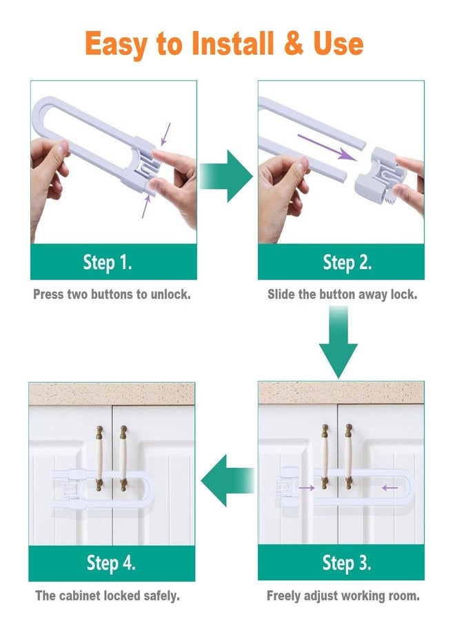 OKEFAN Sliding Cabinet Child Safety Locks - OKEFAN Baby Proofing Cabinet Lock Cupboard Latches for Kids on Closet Door Knobs Handles Pulls No Drill (8, White) - Image 3